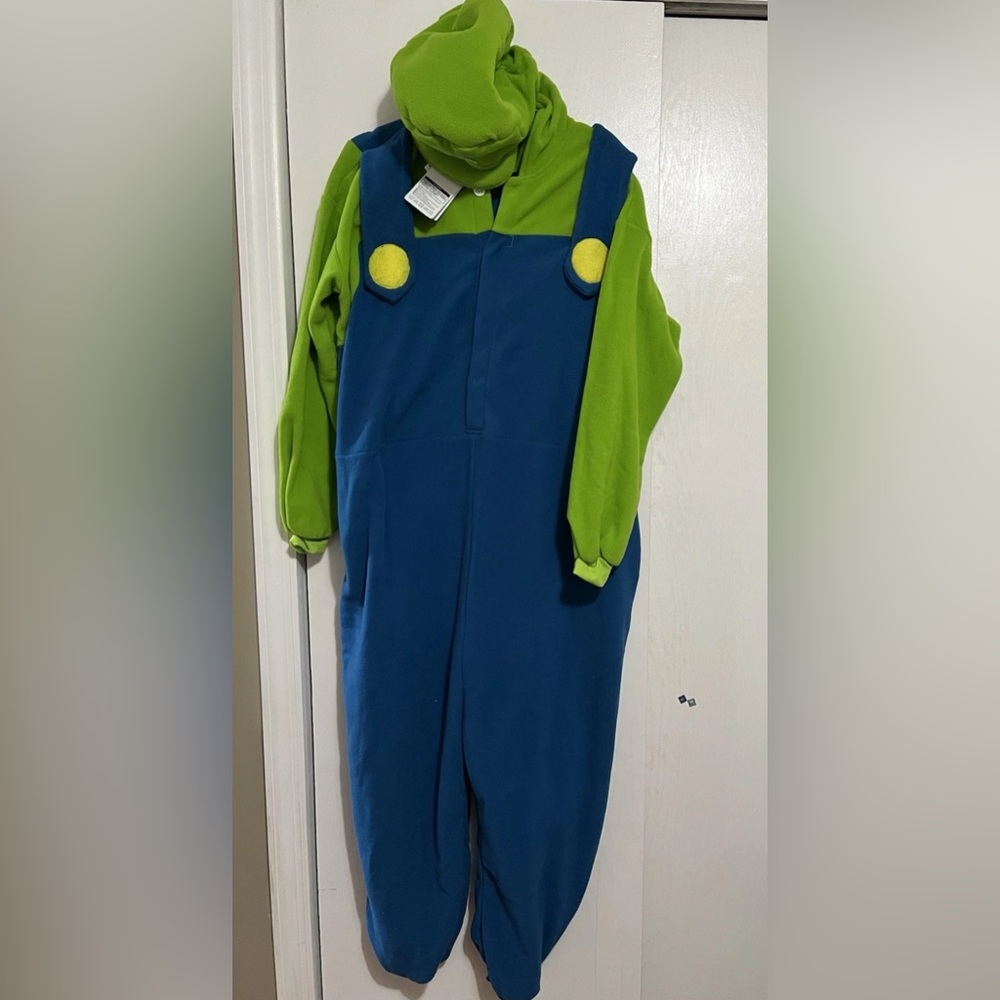 NWT Bandai Sazac Luigi Kigurumi Costume, Union Suit,Onesie.  Adult Fit One Size. - Picture 2 of 16